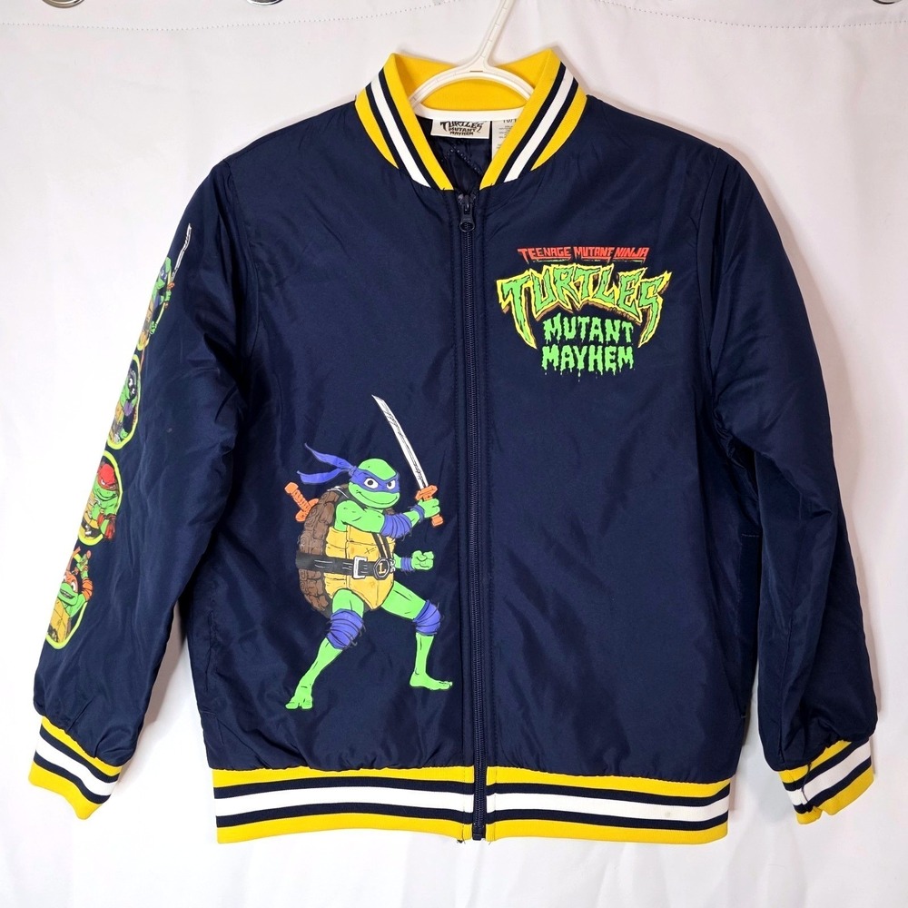 TMNT Mutant Mayhem Bomber Jacket Boys Navy Blue Varsity Leonardo Ninja Turtles